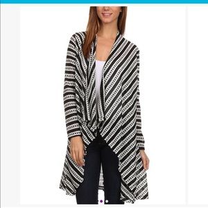 Pretty Young Thing- striped cardigan -black/white gathered in back @waist-S NWT